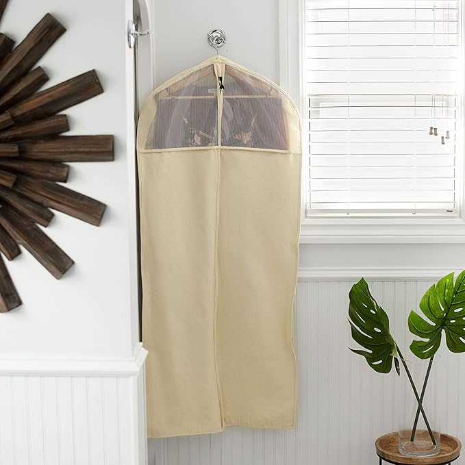 Household Essentials 3392-1 Cedarline Collection Hanging Garment Bag | Dress and Suit Protector | Natural Cotton Canvas,Off-W