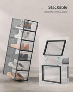 SONGMICS Shoe Boxes, Pack of 12 Shoe Storage Organizers, Stackable Clear Plastic Boxes for Closet, Sneakers, 13.1 x 9.1 x 5.6