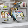 Under Sink Organizer Upgrade To Professional Rails,2-Tier Dual Pull Out Cabinet Storage,Height Adjustable Slide Out Drawers F