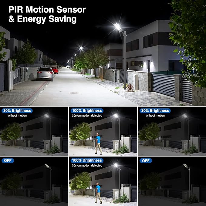 Solar Street Lights Outdoor Waterproof , 6500K 320°Wide Angle Flood light, LED Solar Parking Light with Motion Sensor and Rem