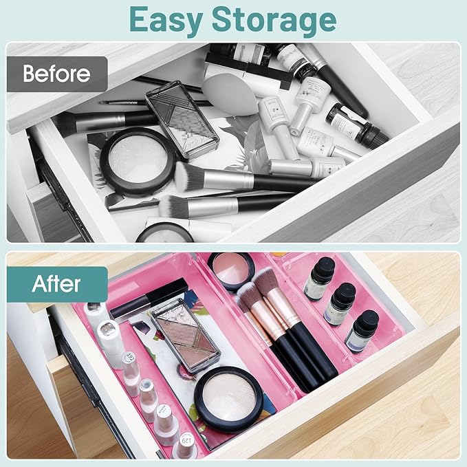 WOWBOX 25 PCS Plastic Drawer Organizer Set, 4 Sizes Desk Drawer Divider Organizers and Storage Bins for Makeup, Jewelry, Gadg