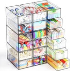 Yieach 9 Pack Small Acrylic Drawers With 18 Drawers,Clear Drawer Organizers Stackable,School,Office Supplies Organizer And St