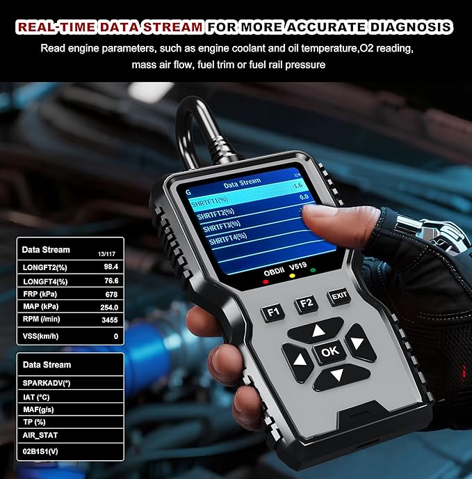 V519 OBD2 Diagnostic Scanner Tool - Vechicle Check Engine Light Code Reader with Battery Voltage Tester, I/M Readiness, Reset,