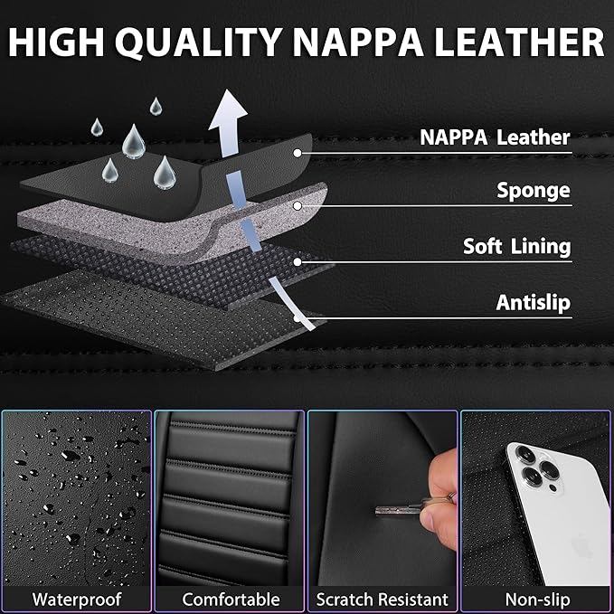 CAR PASS LED Lights Nappa Leather Car Seat Covers Front Seats, Waterproof Seat Cover for Cars Variable RGB Lights with DIY Mu
