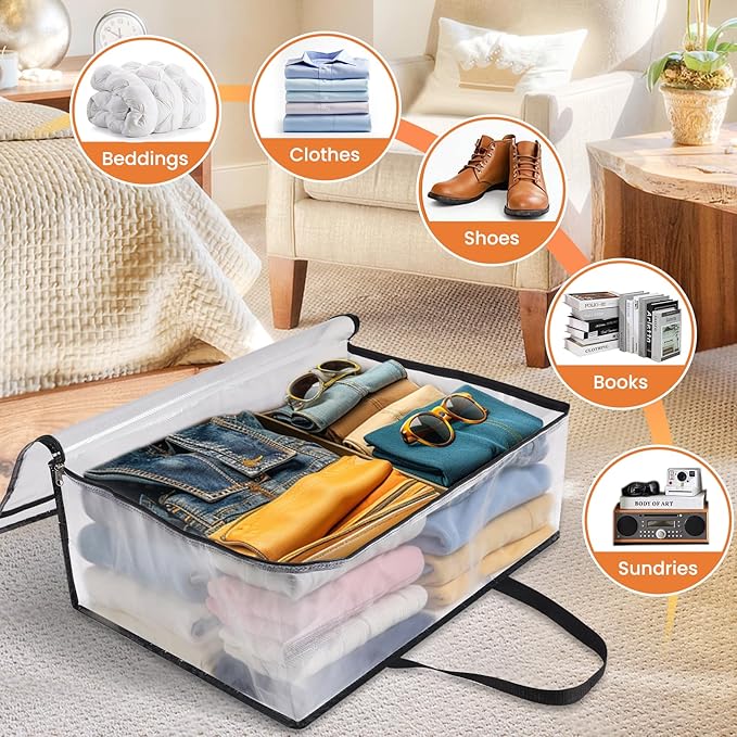 TasticTotes 8 Pack Clear Storage Bags for Comforter, Clothes & Bedding, Plastic Blanket Storage with Zipper and Handle, Movin