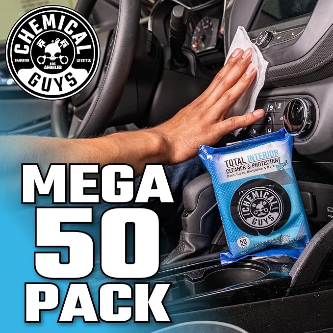 Chemical Guys PMWSPI22050 Total Interior Cleaner & Protectant Wipes Mega 100 Pack, Safe for Cars, Trucks, SUVs, Jeeps, Motorc