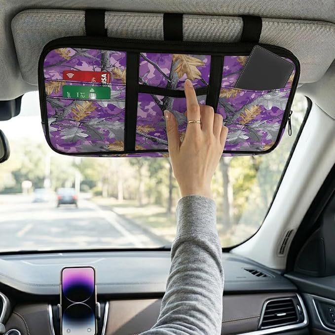 Sun Visor Organizer for Trucks,Purple Branch Scratch-Resistant Car Accessories with Zipper Visor Storage Pouch Tactical Panel Universal Fit for SUV Pickup