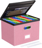 Oterri 1 Pack Large File Organizer Boxes with Lids, File Box with Mesh Pockets, Document Organizer Box for Legal/Letter Size 