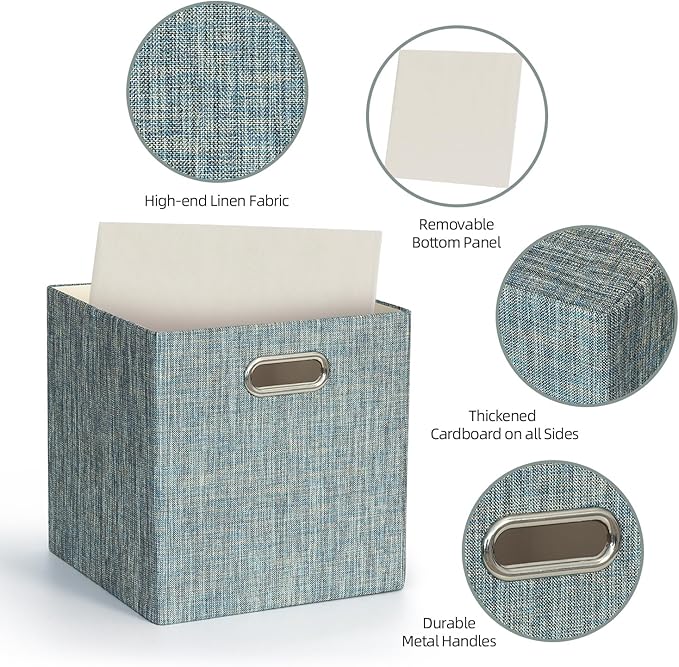 Posprica Storage Basket Bins,13×13×13 Foldable Storage Boxes Fabric Drawer Cubes for Closet Shelf Cabinet Bookcase - Set of 4