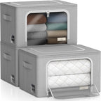 Sorbus Storage Bins with Metal Frame - Stackable & Foldable Clothes Organizer Bags - Oxford Fabric Storage Containers with La