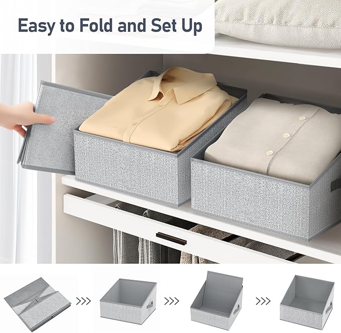 DIMJ Closet Storage Bins - Fabric Storage Baskets for Shelves, Collapsible Closet Organizers and Storage with Handles, Trapez