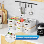 Anysig 8 Packs Plastic Storage Bins with Bamboo Lids - Stackable Storage Bins Decorative Small Basket Containers for Organizi