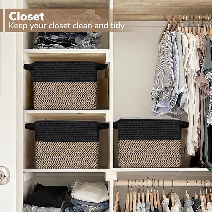 Goodpick Cube Storage Bins - Towel, Book, Cloth, Shoes, Closet Shelf Woven Baskets for Office, Baby Laundry, Toys, 13''x10''x