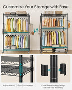 SONGMICS Heavy-Duty Rolling Clothes Rack, Garment Rack, Portable Closet, 43.3-Inch Wide Clothing Rack on Wheels, with Adjusta