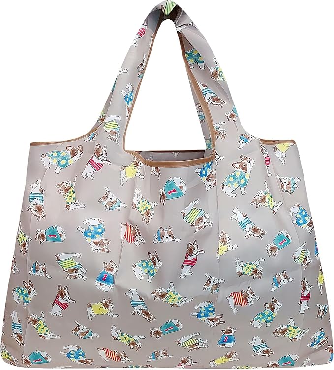 allydrew Large Foldable Tote Nylon Reusable Grocery Bags, 6 Pack