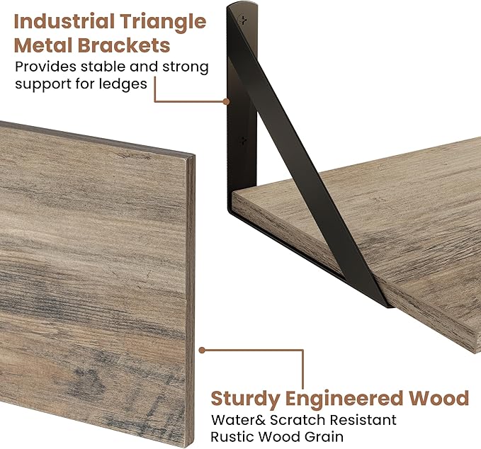 Axeman 55 Inch Floating Shelves | 8 Inch Deep Grey Wall Shelves Set of 2 | 55" W x 8" D Rustic Grey Wood Shelves for Bathroom