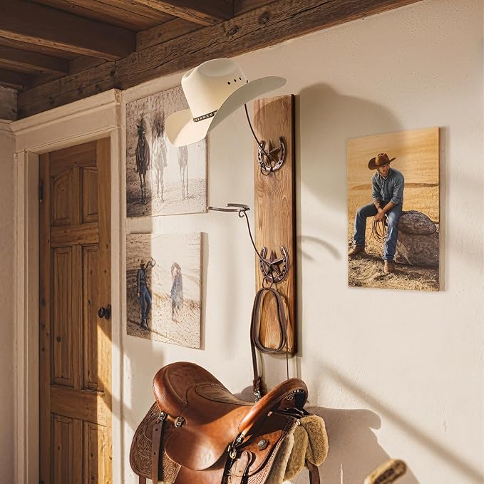 Cowboy Hat Rack for Wall Rustic Metal Cowboy Hat Holder 2 Pack Hat Hanger Western Wall Decor Horseshoe Hooks Storage Display 