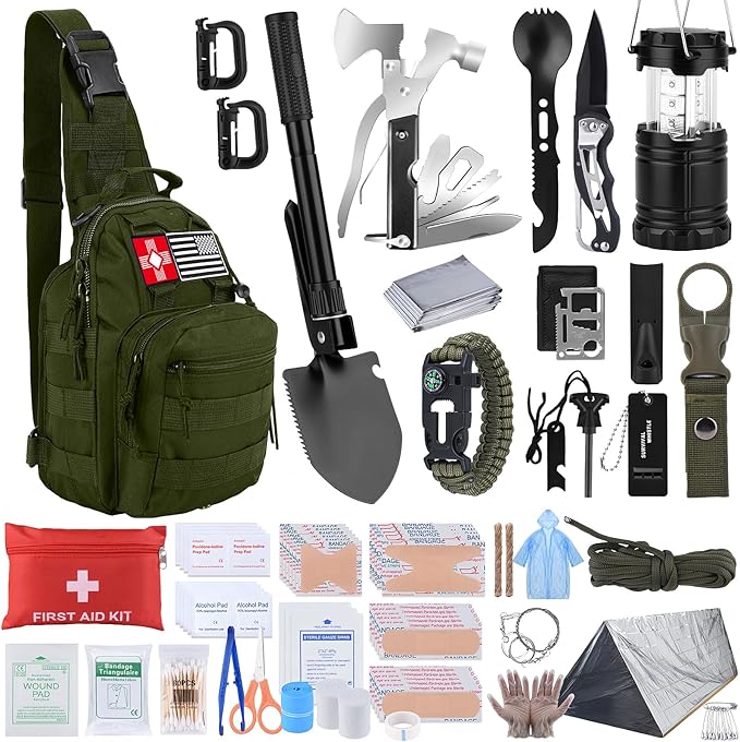 Survival Kit, Gifts for Christmas Men, Women, 251pcs Emergency Survival Gear and Supplies Equipment, First Aid Kit with Cross
