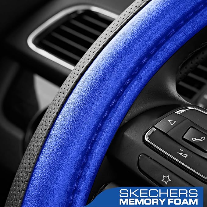 Skechers Steering Wheel Cover Memory Foam,Luxury Leather Steering Wheel Covers,Universal Anti-Slip Fit 14" 1/2-15" Car Wheel 