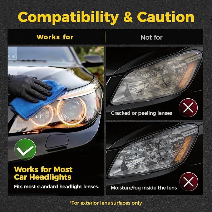 Ceramic Car Headlight Restoration Kit, No Sanding, Removes Yellowing and Cloudiness, Restores Clarity to Like New Look, No Po