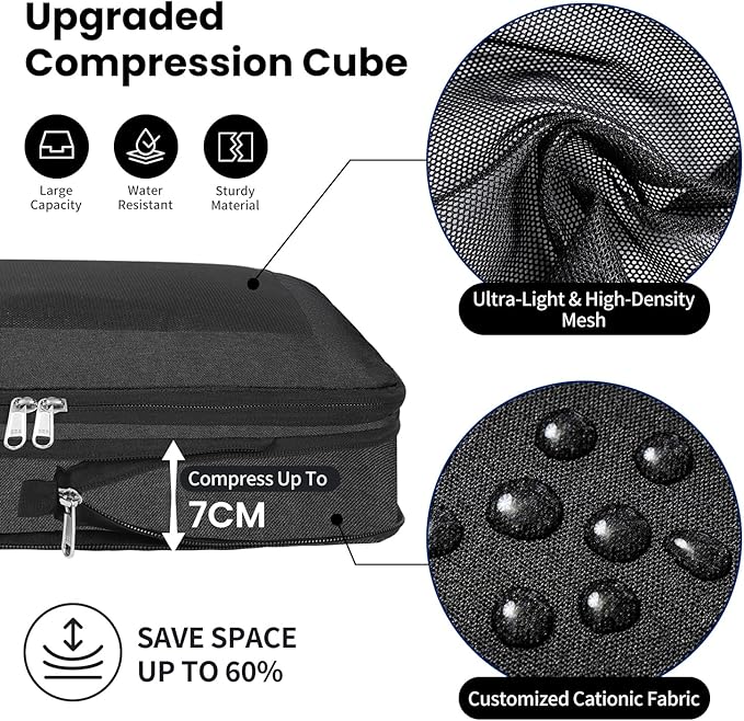 Compression Packing Cubes for Travel, Lightweight Vacation Travel Essentials, Travel Accessories for Suitcase Organizer Bags 