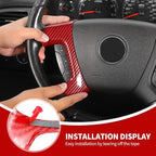 JeCar Steering Wheel Trim Covers Interior Accessories Compatible with Chevy Silverado/Tahoe/Suburban/Avalanche/GMC Yukon/GMC Sierra/Escalade 2007-2013 & Captiva 2012-2017, Red Carbon Fiber Finish