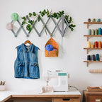 SKOLOO Accordion Wall Hanger with 16 Hooks, Modern Expandable Coat Rack Hat Rack for Wall, Solid Wooden, Dusty Gray Oak