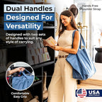VeraMia Canvas Grocery Bag 3pc XL Set with Real Pockets, Long Shoulder Strap and Short Handle. Heavy Duty, Foldable, Washable