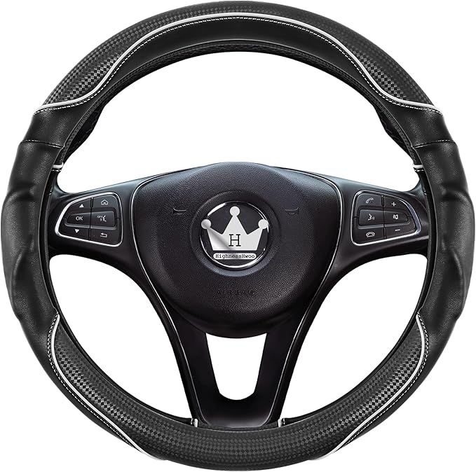 HighnessHwoo 3D Car Steering Wheel Cover Comfort Grip Massage Sporty Anti-Slip Carbon Fiber Faux Leather for F150, Trucks, Je