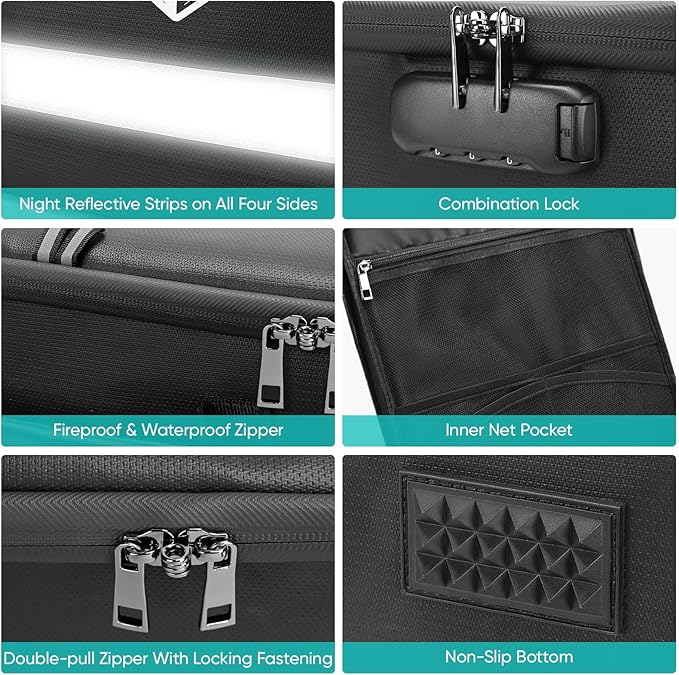 BALEINE Fireproof Document Box with Lock, Portable Fireproof Document Bag Waterproof Fire Proof File Boxes for Documents, Fil