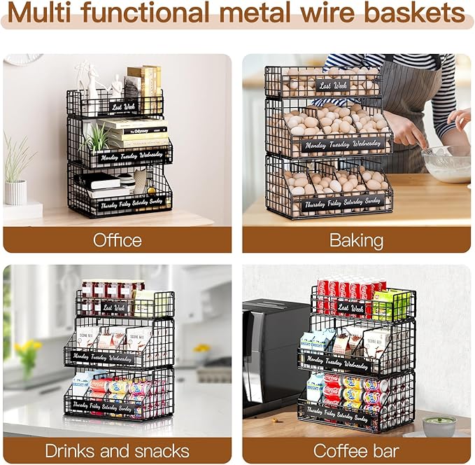 Egg Holder Countertop with 5 Dividers & Labels, 2 Tier Stackable Chicken Egg Baskets for Gathering Fresh Eggs, Egg Organizer 