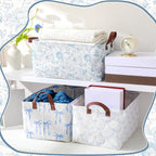 Boao 3 Pcs Blue Bow Storage Bin Collapsible Large Storage Baskets for Gifts Empty Candy Holiday Decor Canvas Laundry Basket F