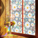 Niviy Window Privacy Film Daisy Flowers Stained Glass Window Film, Sun Blocking Glass Clings, Static Cling Rainbow Sticker Covering for Home Door (16.93 x 39.37inch)