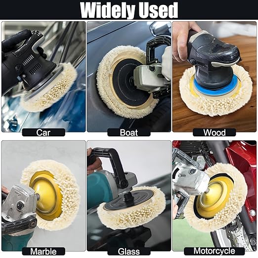 6 PCS Wool Buffing Polishing Pads - 7 Inch Natural Wool Cutting Pads with Hook and Loop Backing Compound & Polishing for Automotive Car Boats Glass Furniture Repair