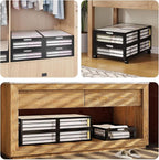 Bamboo Underbed Storage Containers with Wheels & Bag 2 Pack, Large Under Bed Rolling Storage Bins Wood Under Bed Clothes Stor