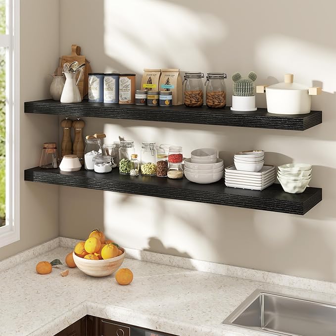 Dreamland 55 Inch Black Floating Shelves for Wall,8 Inch Deep Floating Shelves,55" W x 8" D Wall Shelves for Bedroom,Living R