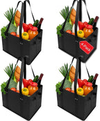 BAG-THAT! 4pk Reusable Grocery Bags Shopping Bags Tote Box Large Heavy Duty Groceries Bag Handles Foldable Reinforced Bottom (Black)