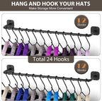 Hat Rack for Wall 24 Baseball Caps, 2 Pack Modern Metal Hat Organizer with 24 Hooks Hat Holder Wall-Mounted Storage Display f