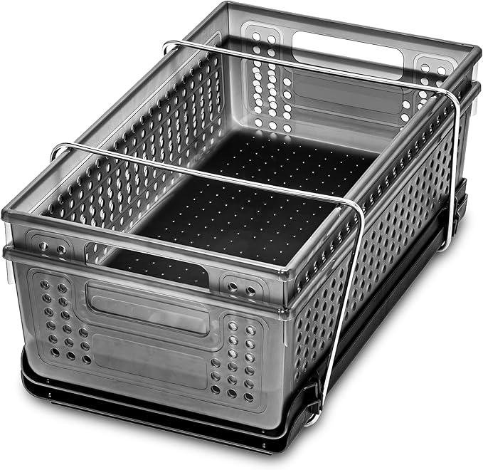 madesmart Two-Tier Under Cabinet Organizer, Sliding Drawer Storage for Cleaning Supplies & Bottles, Carbon