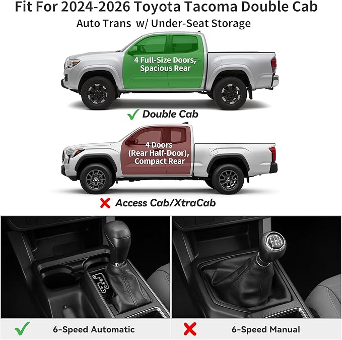 YITAMOTOR Floor Mats for Toyota Tacoma 2024 2025 2026 Double Cab Automatic, Custom Fit All Weather Anti-Slip TPE Rubber Mat, Super Duty Toyota Accessories, Tacoma TRD/SR/SR5/Limited Floor Liners Set