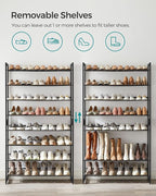 SONGMICS Shoe Rack, 8-Tier Shoe Organizer, Metal Rack for Garage, Set of 2, 4-Tier Stackable Shelf, with Adjustable Flat or A