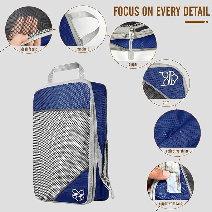 8 Set Compression Packing Cubes for Travel, Expandable Luggage Organizer with Shoe Bag & Laundry Bag - Lightweight Suitcase &