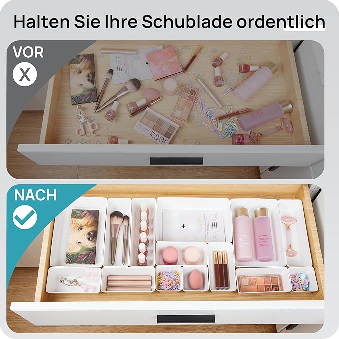 Vtopmart 25 PCS Plastic Drawer Organizers Set, 4-Size Versatile Bathroom and Vanity Drawer Organizer Trays, Storage Bins for 