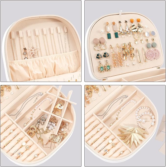ProCase Travel Size Jewelry Box, Large Portable Seashell-Shaped Jewelry Case, 2 Layer Jewelry Organizer in PU Leather for Wom