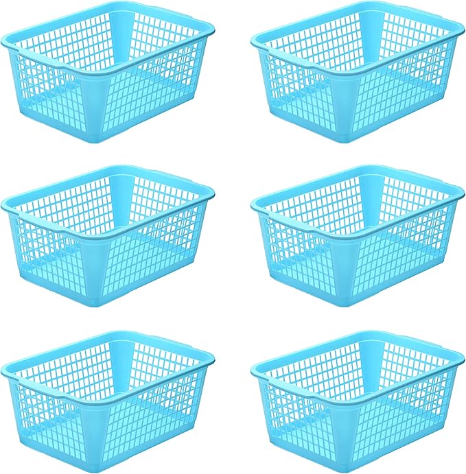 YBM HOME Plastic Perforated Storage Basket Bin Office Drawer, Shelf Desktop Countertop Tray Organizer 32-1184 (6, Blue)