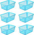 YBM HOME Plastic Perforated Storage Basket Bin Office Drawer, Shelf Desktop Countertop Tray Organizer 32-1184 (6, Blue)