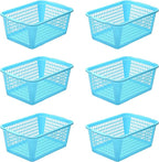 YBM HOME Plastic Perforated Storage Basket Bin Office Drawer, Shelf Desktop Countertop Tray Organizer 32-1184 (6, Blue)