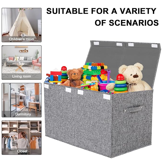 VERONLY Collapsible Toy Storage Bin with Lid, 82L Large Capacity - Gray Neutral Space-Saving Organizer for Playroom, Bedroom 