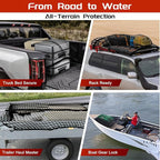 Truck Bed Cargo Net, Stretchable from 4'x4' to 7'x7',High Elastic Cargo Net with Storage Bag and 8 rustproof Buckles, Ideal for ATV, SUV, UTV, Truck and Boat Use, Black