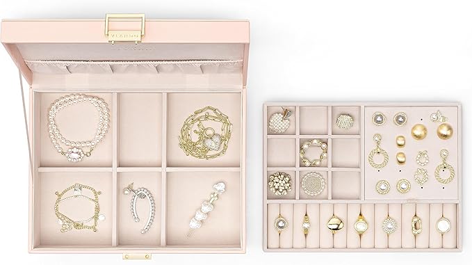 Vlando 2 Layer Jewelry Box Large Jewelry Organizer for Women Removable Jewelery Tray for Necklace Earrings Rings Bracelets Je